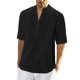 thumbnail image 1 of Camisas de lino para hombre, de manga corta, informales, de algodón, con botones, estilo henley, para playa, de verano, corte regular, 1 of 5