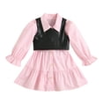 thumbnail image 1 of Tenues de Mode pour Filles, Chemises Longues Roses + Gilet en Cuir PU 1-6 Ans, 1 of 6