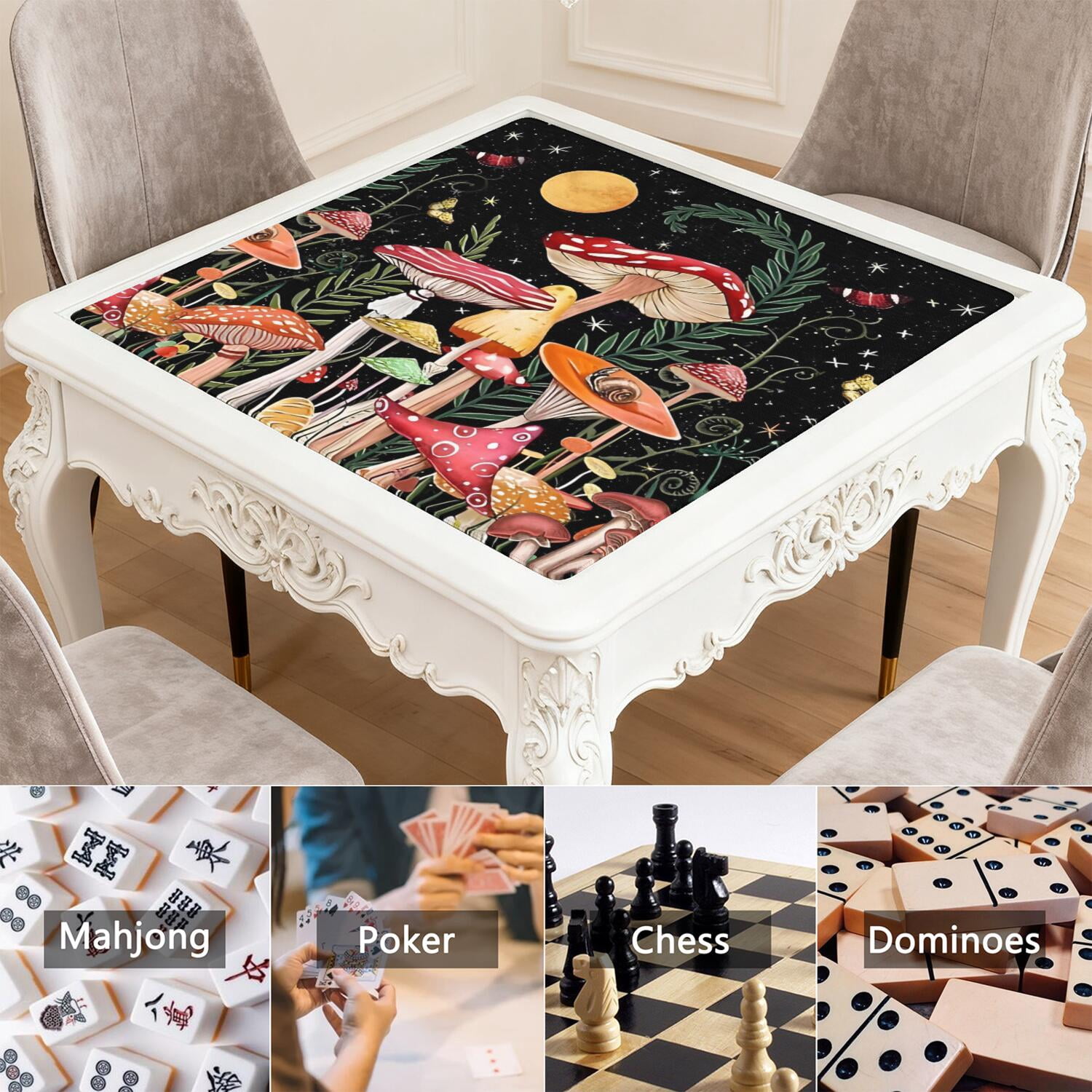 31.5 Inch Plants Style Mahjong Table Cover Made of High Quality Rubber Featuring Anti-Slip Non-Skid Backing and Noise Reducing Properties
