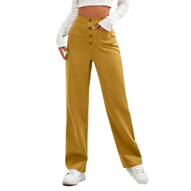 Zoeecloth Women's High Waisted Cargo Pants Straight Leg Button Pants Solid Color Trousers with Pockets S-XXL