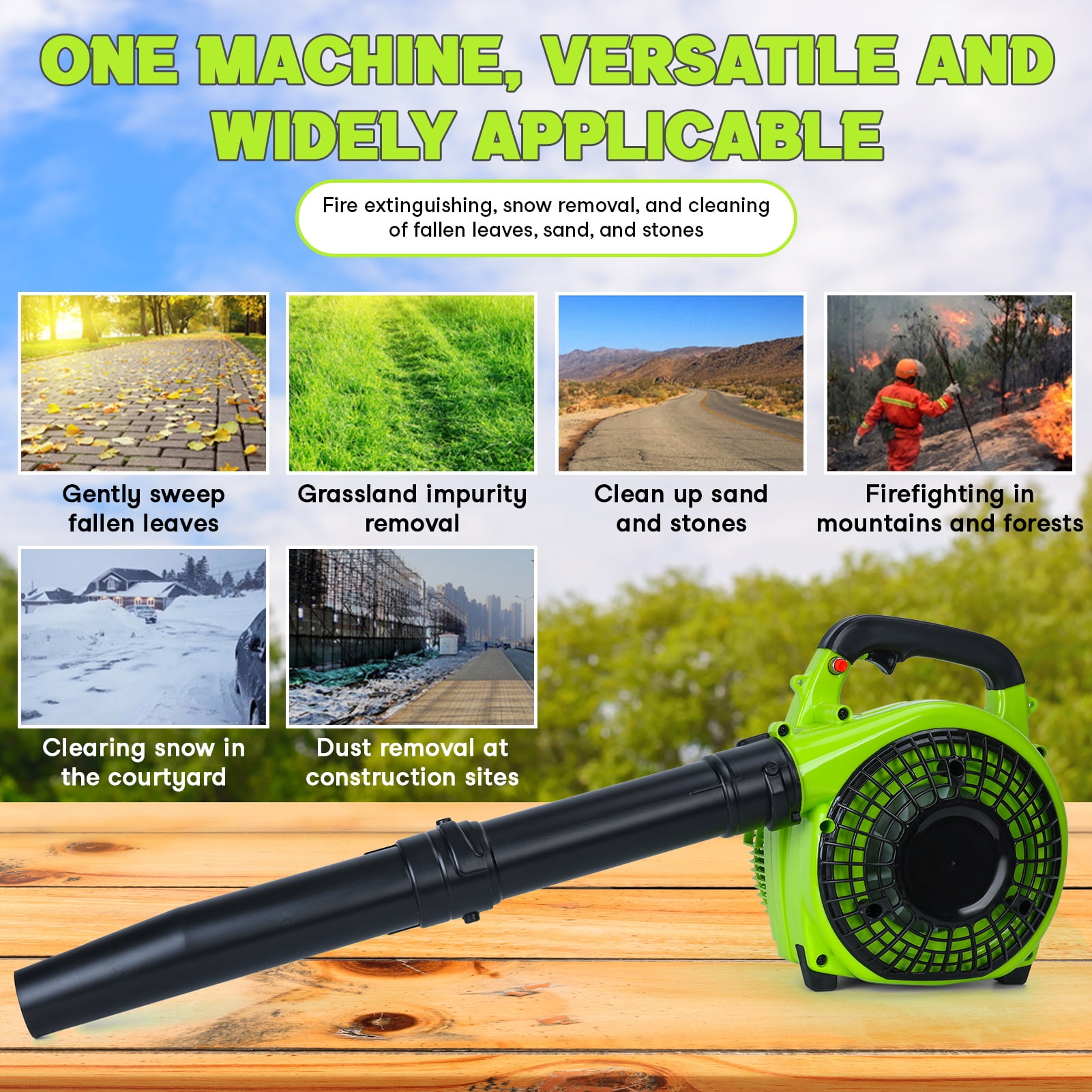 WETS Gas Leaf Blower 26 1 0 HP 2 Cycle Handheld Leaf Blower for Lawn Care 380 CFM 180 MPH Green