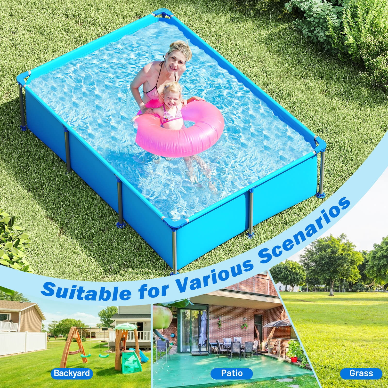Costway 690 Gal Outdoor Family Swimming Pool with Metal Frame Multi-layer PVC Fabric