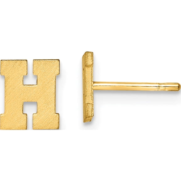 Ss/Gold Plated Sterling Silver Gold-Plated Brushed Letter H Initial Post Earrings Made In United States xne45gp/h