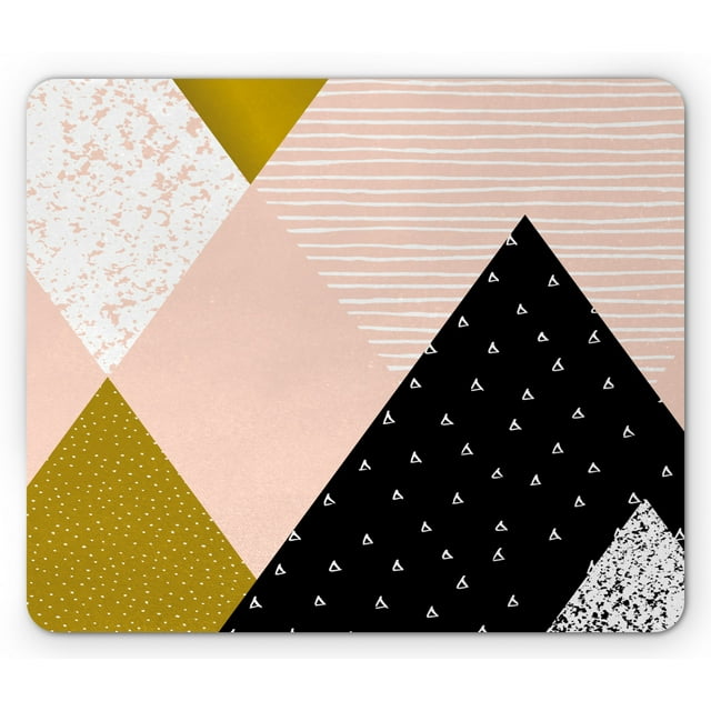 Geometric Mouse Pad, Abstract Composition Hand Drawn Vintage Texture Dots Lines Triangles Modern Art, Rectangle Non-Slip Rubber Mousepad, Multicolor, by Ambesonne