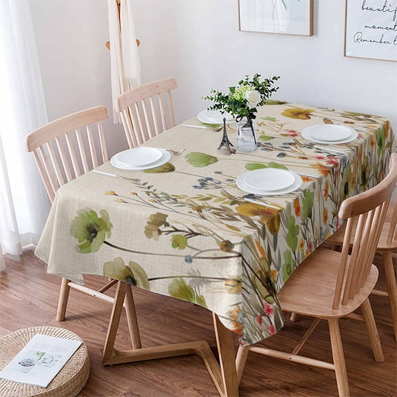 Sage Green Yellow Spring Floral Tablecloth Rectangle Table Cloth 60x102 ,Waterproof Tablecloth Outdoor Table Cloth,Watercolor Botanical Summer Flowers Washable Table Cover for Kitchen Dining Party