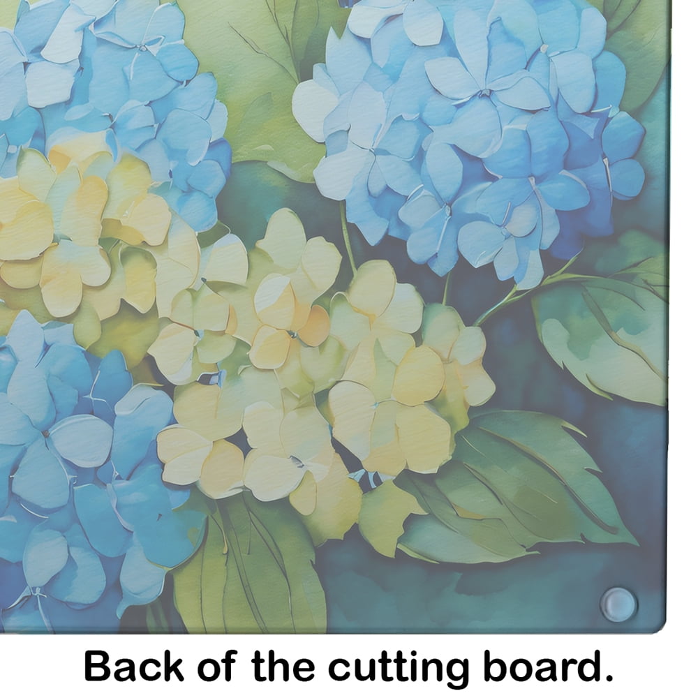 Hydrangeas in Watercolor Glass Cutting Board Large 12 in x 15 in