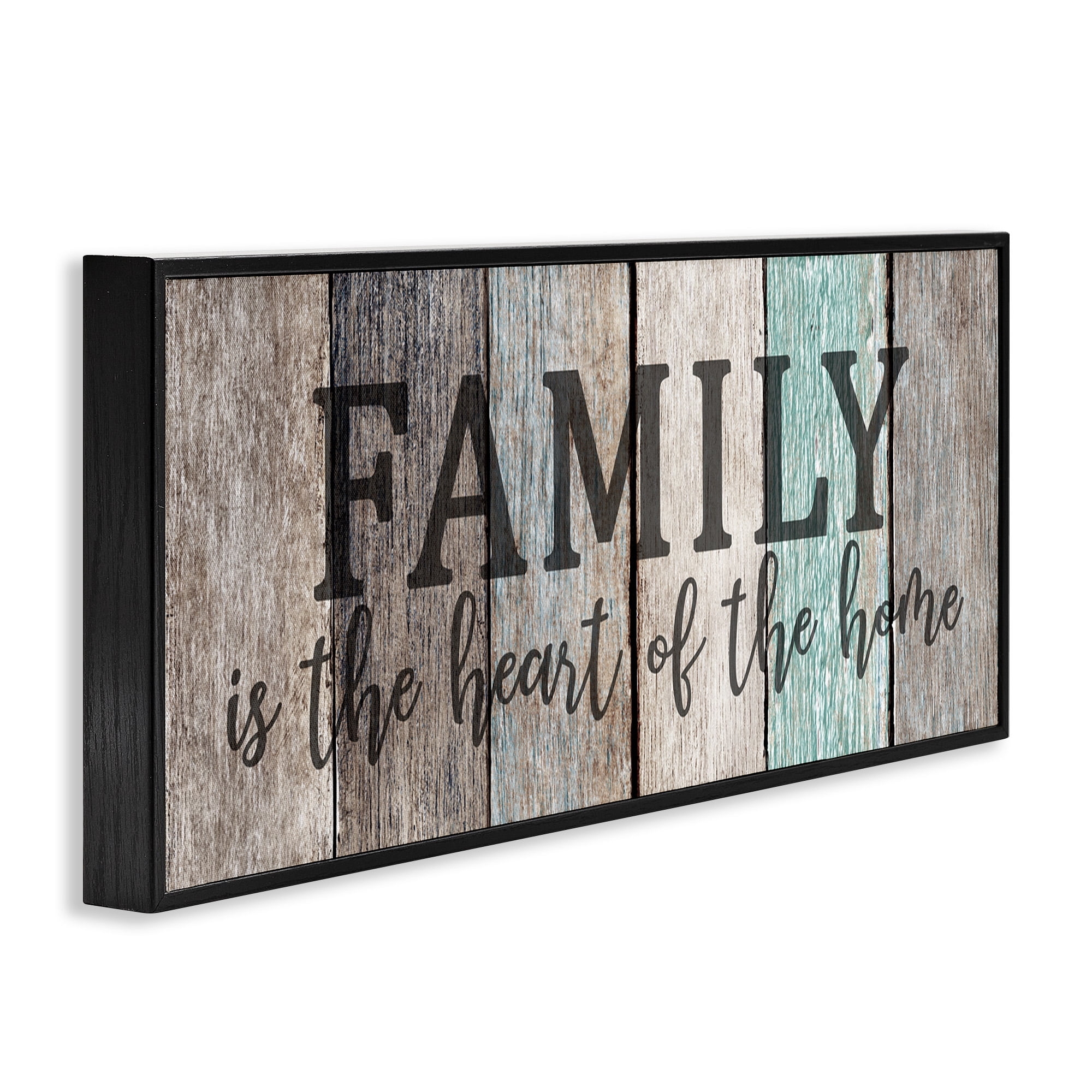 Stupell Industries Family is Heart of Home Quote Inspirational Painting Black Framed Art Print Wall Art, 30 x 13