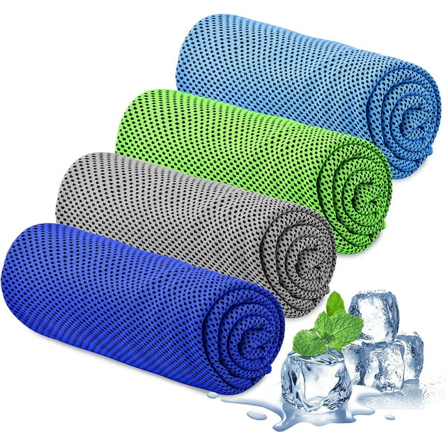 Toalla de enfriamiento, paquete de 4 toallas de hielo (40 x 12 pulgadas), toalla de microfibra, toalla fría suave y transpirable que se mantiene fresco para yoga, deporte, gimnasio, entrenamiento, camping, fitness, correr JM