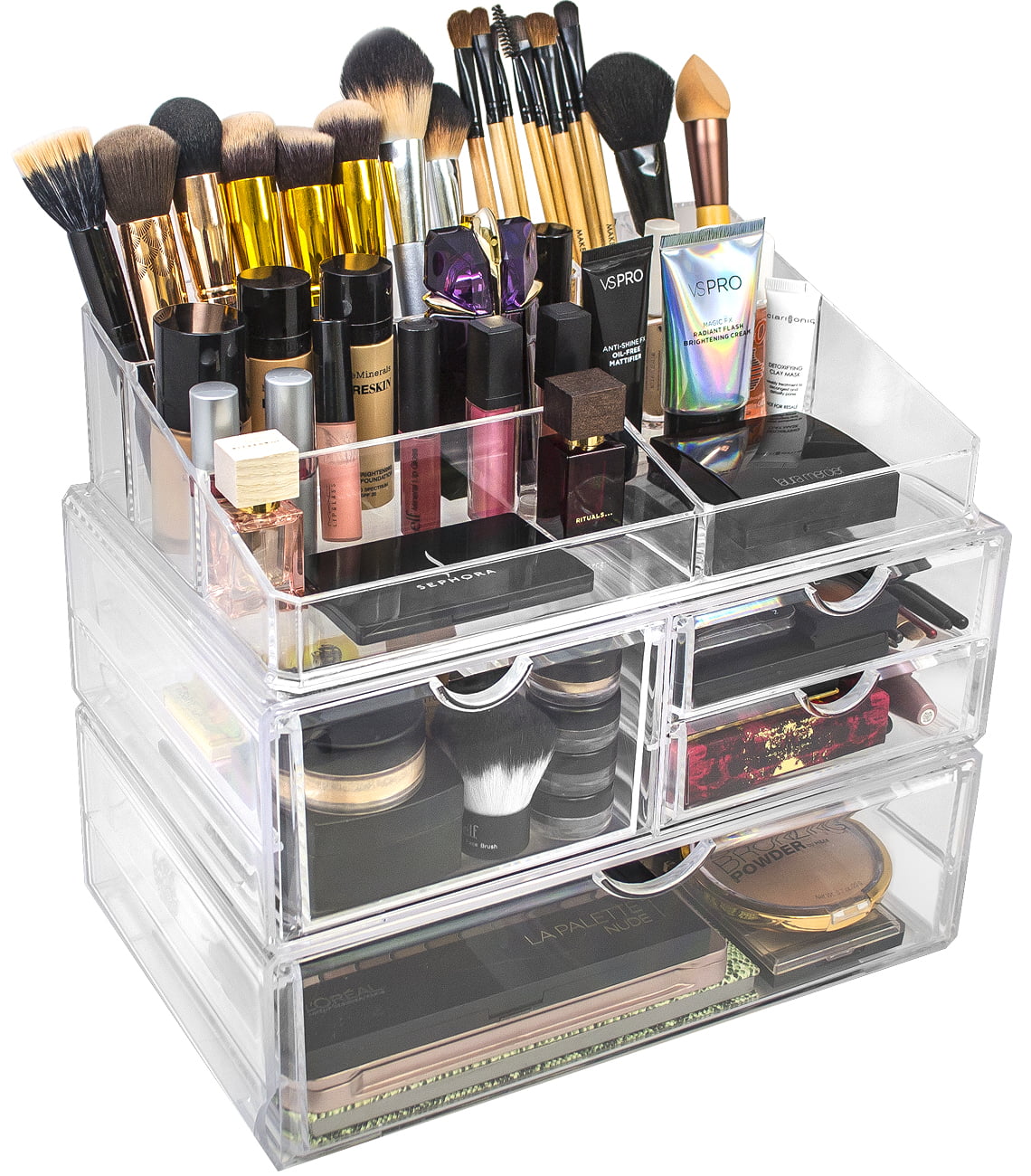 Mantello Acrylic Makeup Pallet Organizer - 7-Section Divided Eyeshadow Palette Organizer - Cash Tray for Cash Stuffing - Easy to Clean - Clear Acryli