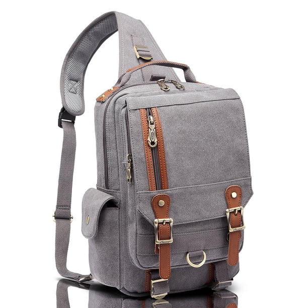 KAUKKO Canvas Messenger Bag Cross Body Shoulder Sling Backpack Travel Senderismo Chest Bag KAUKKO FD252-Grey