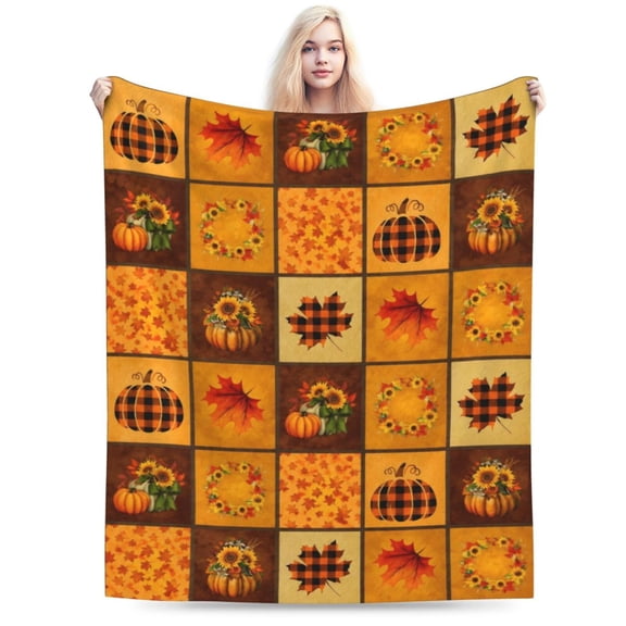 Fall Pumpkin Pattern Blanket Autumn Leaves Throw Blanket Cozy Soft Home Decor Gift for Thanksgiving Lovers 50x40
