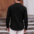 thumbnail image 4 of WTOBBYMen's Pure Cotton Linen Long Sleeve Bowling Shirt Vintage Design, Button Down Collar Casual Beach Top for Summer Vacation & Retro Styling,Black L, 4 of 4