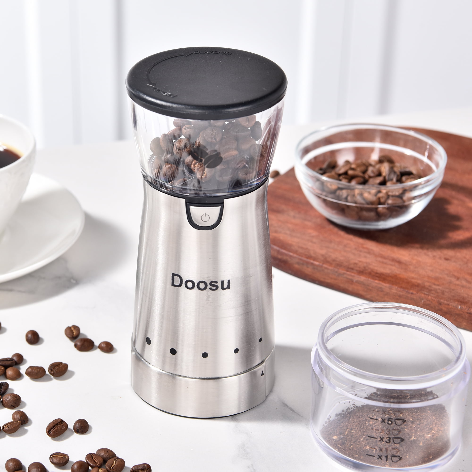 Doosu Stainless Steel Electric Coffee Grinder - Adjustable Settings, Easy to Clean, Compact Design