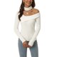 thumbnail image 1 of Suéter de manga larga de cuello en V y choker ajustado para mujer Inspire Chic, blanco, talla S, 1 of 6