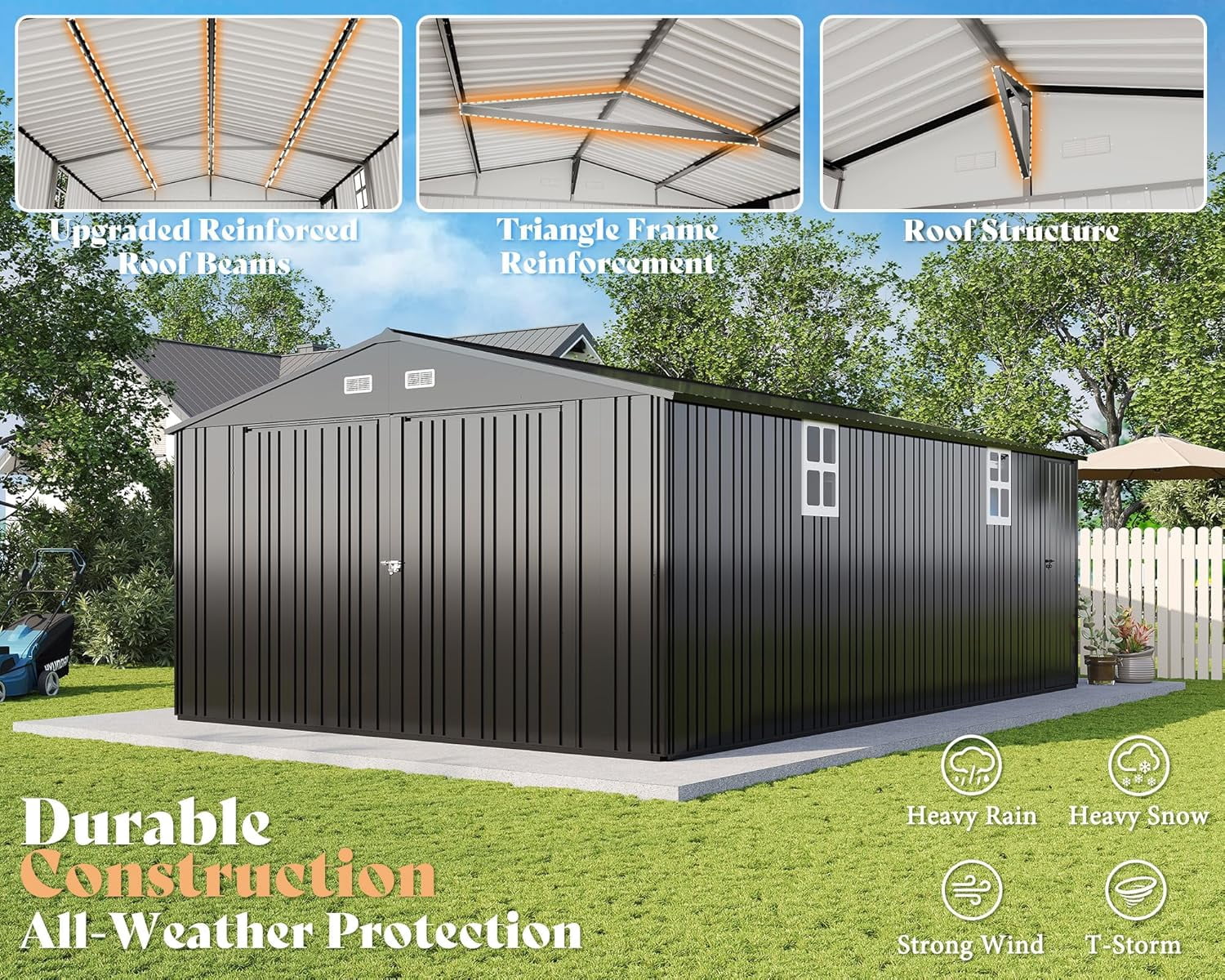 Jocisland, Outdoor Storage Shed, 13.2x21x8 ft Gray - Walmart.com