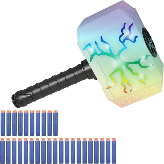 Thors Dart-Blasting Hammer Toys Gun with Lights -Toys for 5 6 7 8 9  Year Old Boys,Kids Roleplay Toy Thunder Mjolnir with 30 Darts