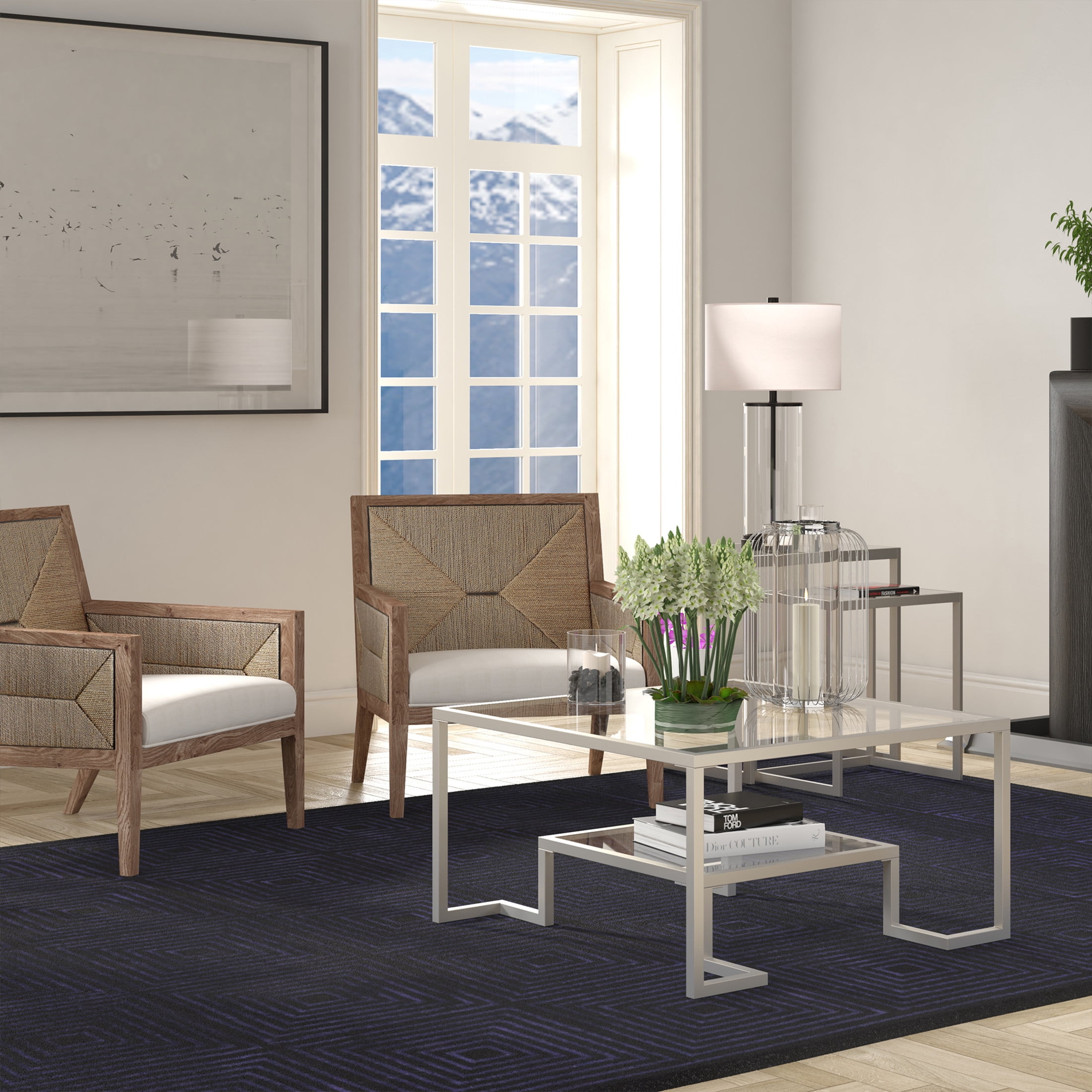 Evelyn&Zoe Satin Nickel Square Coffee Table