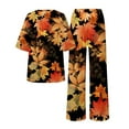 thumbnail image 5 of Jxximdong Pajamas for Women Set Summer Cotton Linen T Shirts Straight Leg Pant Plus Size 2 Piece Set Orange Loungewear XXXXL, 5 of 5