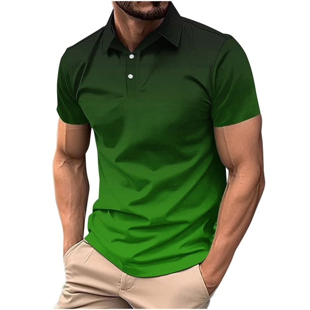 Blusa y camisa de manga corta con cuello vuelto para hombre, informal, lisa, de manga corta, con botones y cuello vuelto.