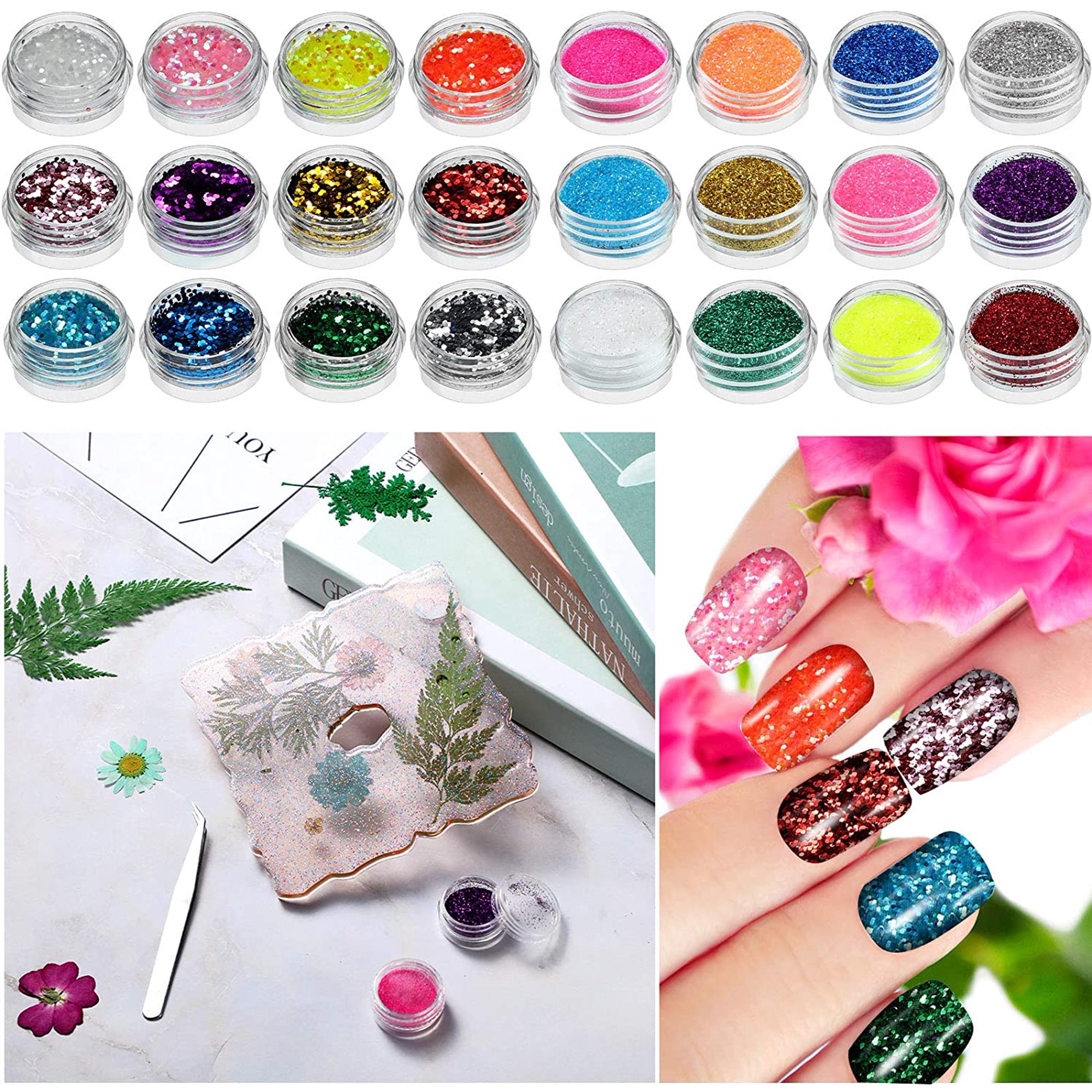 111 Pieces Resin Jewelry Making Accessories Kit Include 12 Colors Glitter Sequins 12 Colors Resin Glitters Gold Foil Flakes Real Dried Pressed