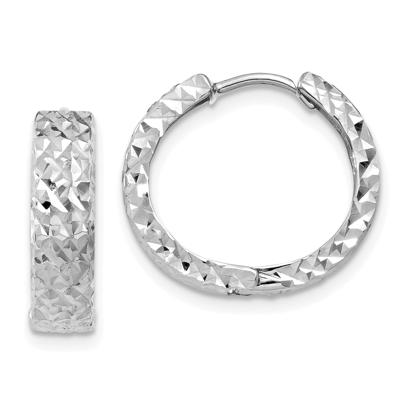 14k White Gold Diamond-cut Hinged Hoop Earrings - Walmart.com - Walmart.com