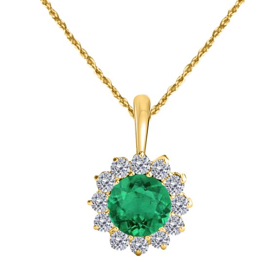 Mauli Jewels Engagement Necklace for Women 1.06 Carat Brilliant Cut Round-Shape Gemstone And Diamond Pendant 4 prongs 10K Yellow Gold With 18'' Rope Chain|Silver Chain