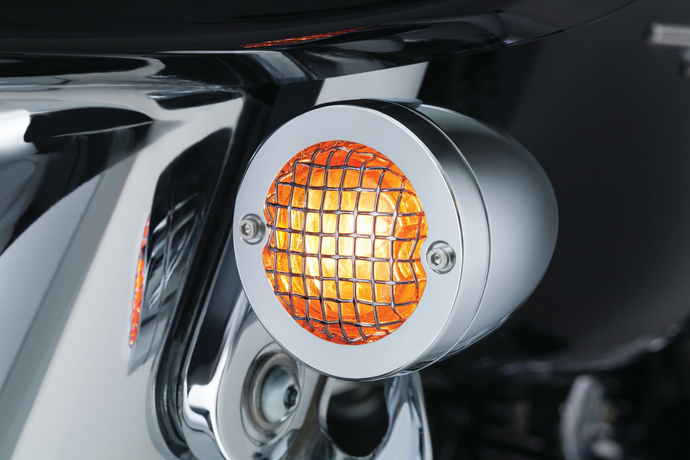 Satin Black 1 Pair Kuryakyn 6546 Motorcycle Lighting Accessory Mesh Bezels with Amber Lenses for Bullet Style Turn Signal/Blinker Lights 
