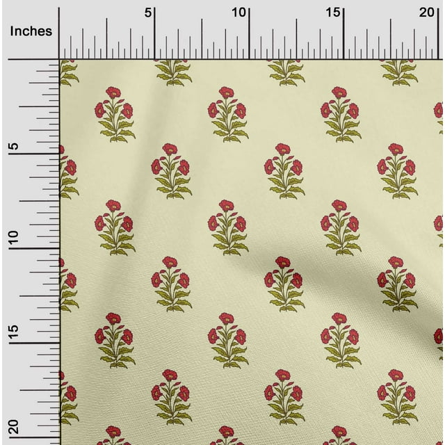 oneOone Viscose Chiffon Light Yellow Fabric Stripe & Floral Block Dress Material Fabric Print Fabric By The Yard 42 Inch Wide