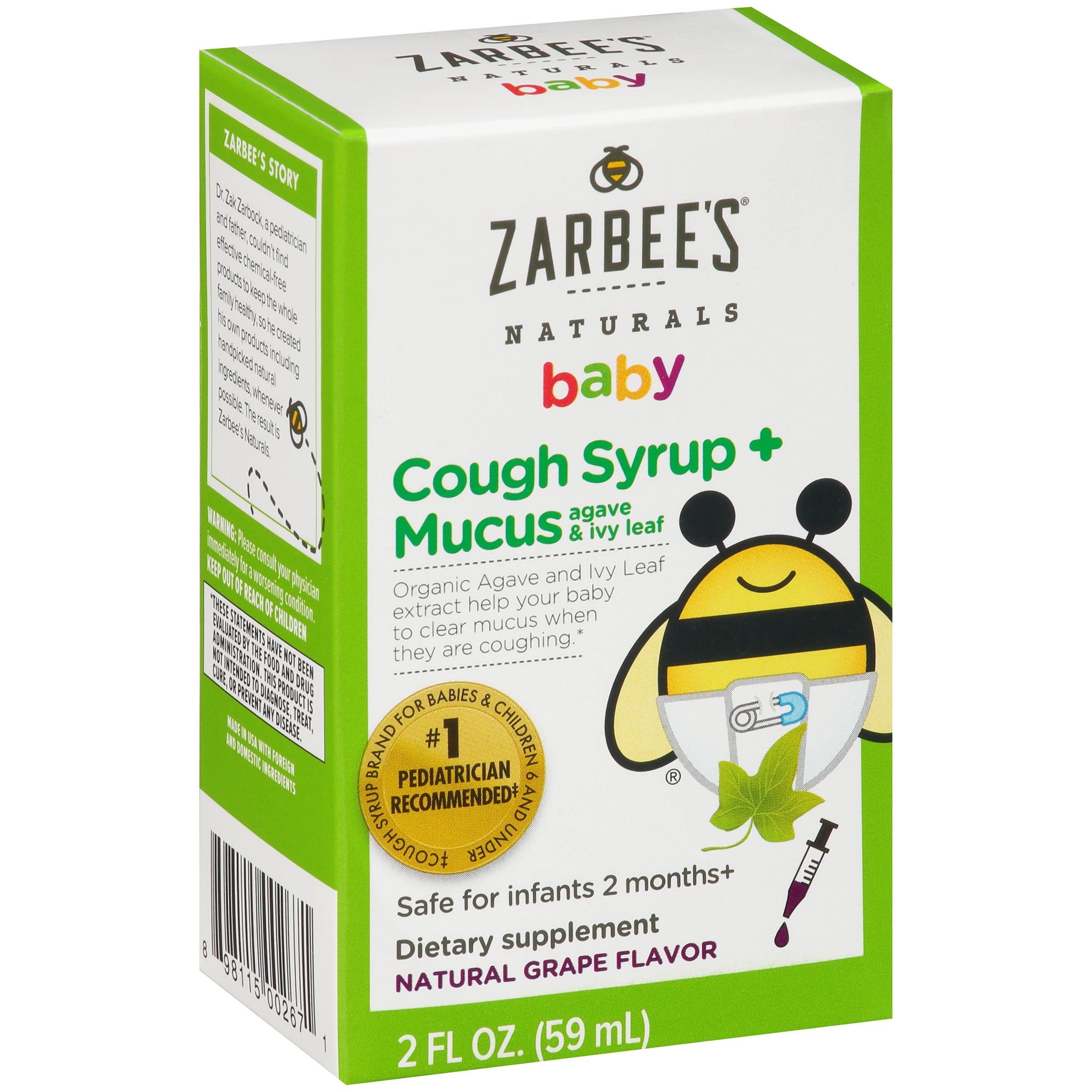 Zarbee's Naturals Baby Cough Syrup + Mucus, Natural Grape, 2 fl oz