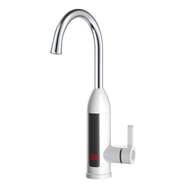 Calentador de agua eléctrico 3000W 220V / 110V Mezclador de frío caliente IPX4 Impermeable Faucet LED Pantalla digital Digital Cuenca Tap 30-60 ℃ cubierta blanco US Noticed HA012271-04B