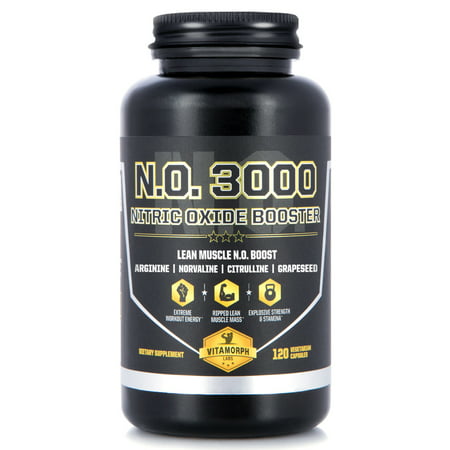 Lean Muscle Nitric Oxide Booster | N.O. 3000 with L-Arginine, L-Norvaline, Grapeseed Extract, L-Citrulline Malate 2:1 & B-Vitamins for a Pre-Workout Pump | 120 Vegetarian