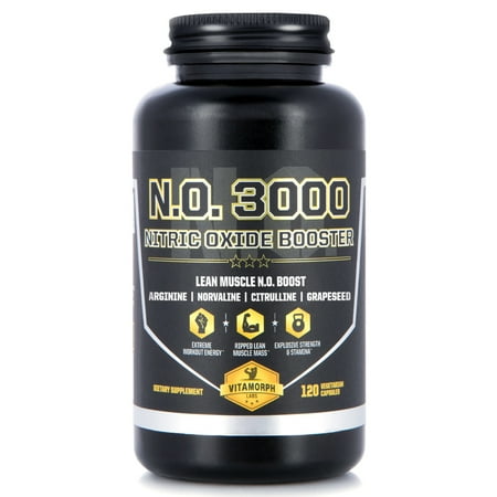 Lean Muscle Nitric Oxide Booster | N.O. 3000 with L-Arginine, L-Norvaline, Grapeseed Extract, L-Citrulline Malate 2:1 & B-Vitamins for a Pre-Workout Pump | 120 Vegetarian (Best Workout Supplements For Lean Muscle)
