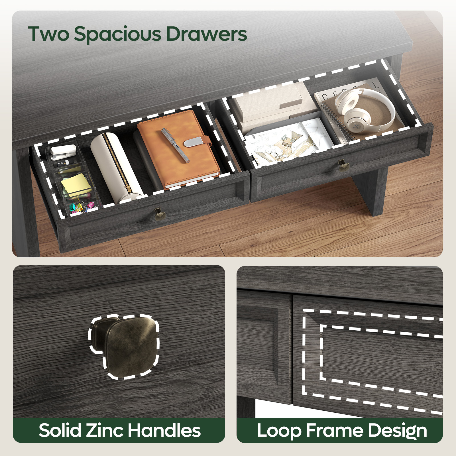 Bestier 47" Computer Desk with Drawers, Modern Farmhouse Gray photo 3