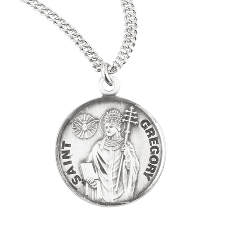 Sterling Silver St.Gregory Medal Pendant Necklace in 20 Inch Rhodium Plated Stainless Steel Chain -Patron Saint of musicians, singers, and teachers, Deluxe Velvet Gift Box - Made in USA