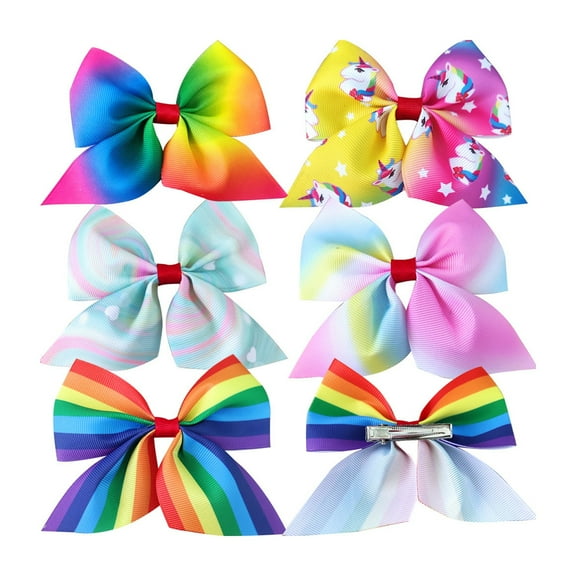 Eoperou 5Pcs Kids Hair Clips Gradient Color Rainbow Striped Bowknot Decor Girl Hair Pins Hair Accessories Back to School Christmas Gift