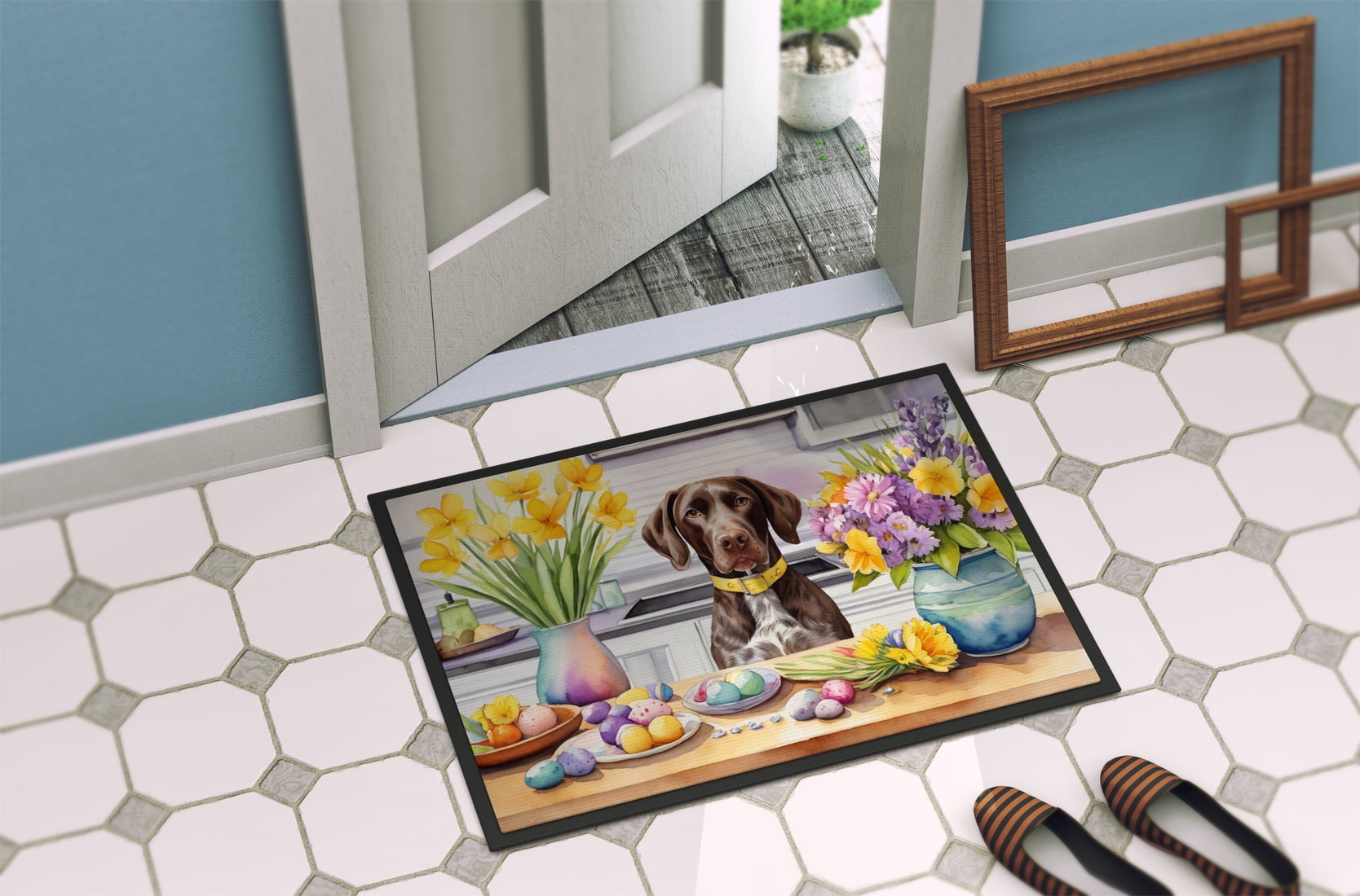 Decorating Easter Yorkshire Terrier Doormat