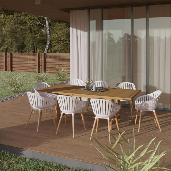 Amazonia Sydney 9 Pieces Rectangular Outdoor Dining Set Teak Finish, Ideal for Patio
