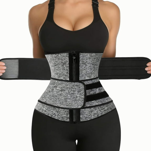 MANIFIQUE Waist Trainer for Women Belly Band Long Torso Sauna Workout 2 Belt With Zipper 9 Steel Bones Corset