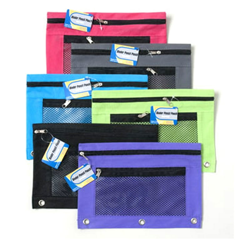 Li HB Store Pencil Pouch 3 Ring, Zipper Pencil Pouches Case Binder Cosmetic  Bag,Pencil Case,Black 