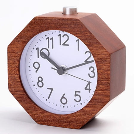 LOLIPPYY Wooden Alarm Clock in Brown Beech Wood Octagonal Shape with Alarm and Soft Night Light Feature