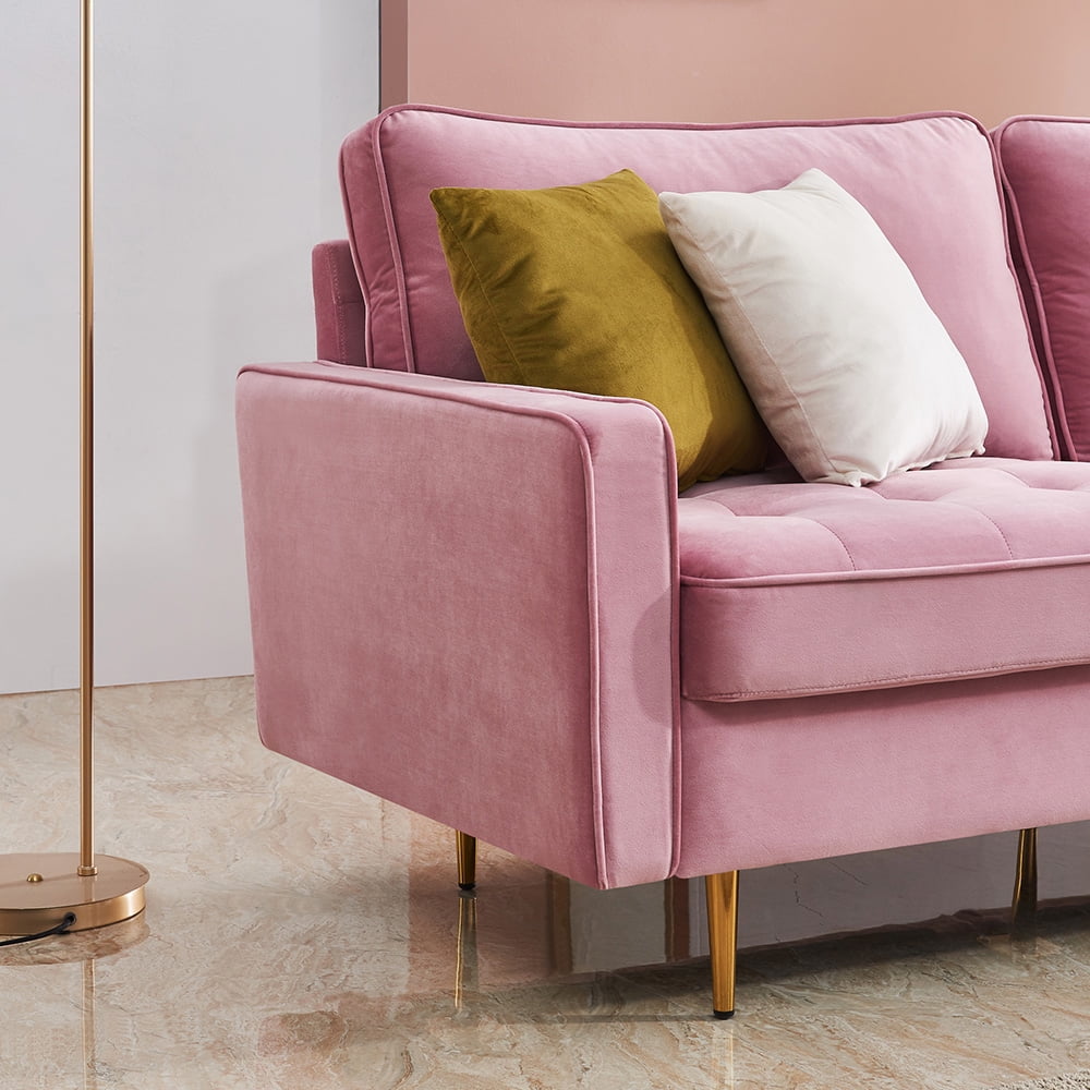 Kepooman Mid-Century Modern Velvet Fabric Loveseat Sofa Couch Bed for Living Room Furniture, 71 inches, Pink Kepooman Mid-Century Modern Velvet Fabric Loveseat Sofa Couch Bed for Living Room Furniture, 71 inches, Pink