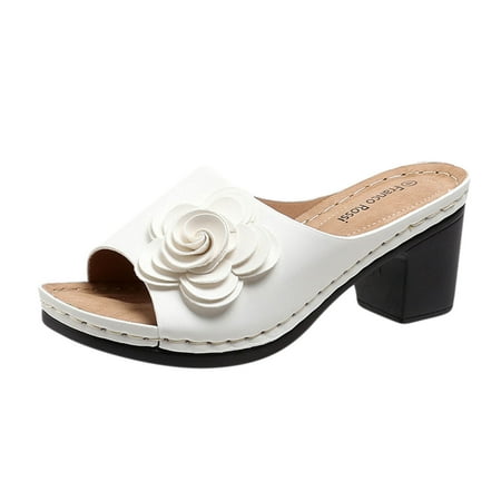 

symoid Womens Slides on Clearance- Summer Comfort Casual New Open Toe White Girls Sandals Size 5.5