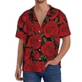 thumbnail image 7 of Lsque Rose Flowers print Men's Cuban Collar Short Sleeve Shirt Summer Beachwear Casual Button Down Fashionable Vacation Leisure Shirt-Medium, 7 of 7