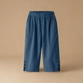 thumbnail image 6 of HongQid Women's Capri Pants - Summer Full Elastic Waist Pedal Pushers Cotton - Ladies Pull-On Cropped Pants Side Slits - Side Pockets, 6 of 7