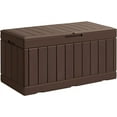 thumbnail image 2 of Brown Waterproof 85 Gallon Deck Box: Large Outdoor Resin Storage Container, Lockable Patio Bench, 2 of 7