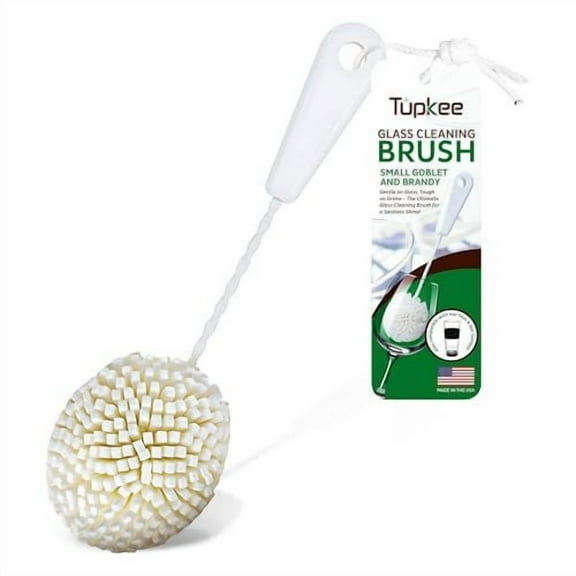 Tupkee Small Glass Cleaning Brush  Soft Non-Scratch Foam Bristles  Glass Cleaner Brush for Brandy, Cognac, Small Goblets, Crystal Glasses & Mugs  Fits Tupkee 14oz & 8oz Glass Tumbler  Made in USA