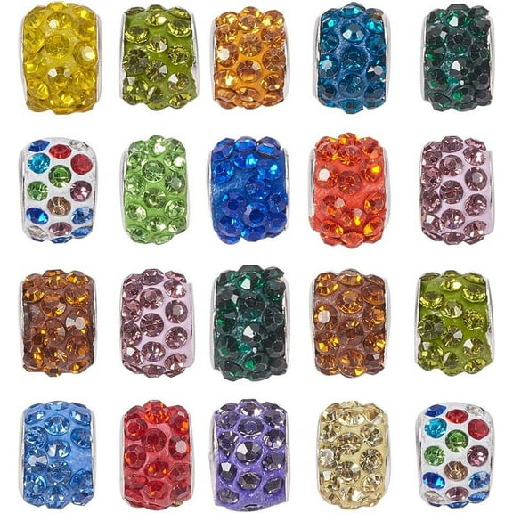 100 Pcs Random Mixed Color Charms Beads Rhinestone Large Hole Spacer Beads Fit European Bracelet Snake Chain Jewelry Making DIYDIY