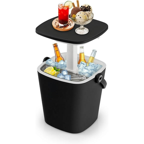 VibrantEcho Cooler Table, Portable 4 Gallon All-Weather Beer and Wine Table Cooler with Handle, Bottle Opener & Lift Top Lid, 3-in-1 Outdoor Cooler Side Table for Patio Poolside Camping Picnic