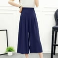 thumbnail image 4 of Fgnfyis Womens Wide Leg Cropped Suit Pants Work Business Summer Pleated Waisted Side Zipper Up Trousers with Pockets for Elegant Wear Navy L, 4 of 6