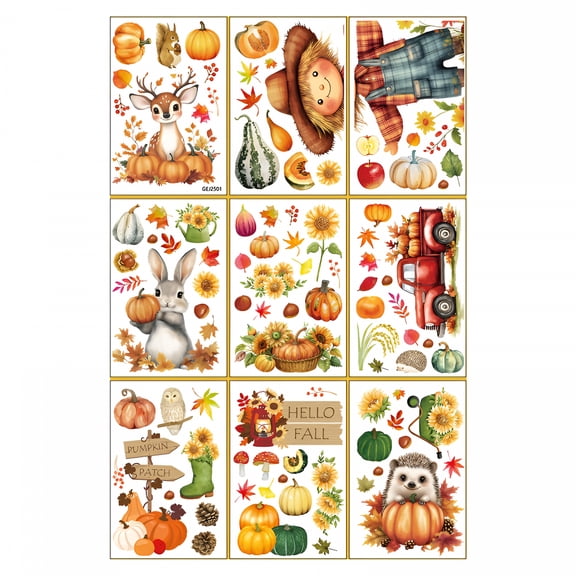 CCOCC 2026 New Thanksgiving Fall Window Clings Truck Pumpkin Maple Leaves Scarecrow Double-Sided Reusable Static Window Decals Fall Window Clings for Window, Door, Glass